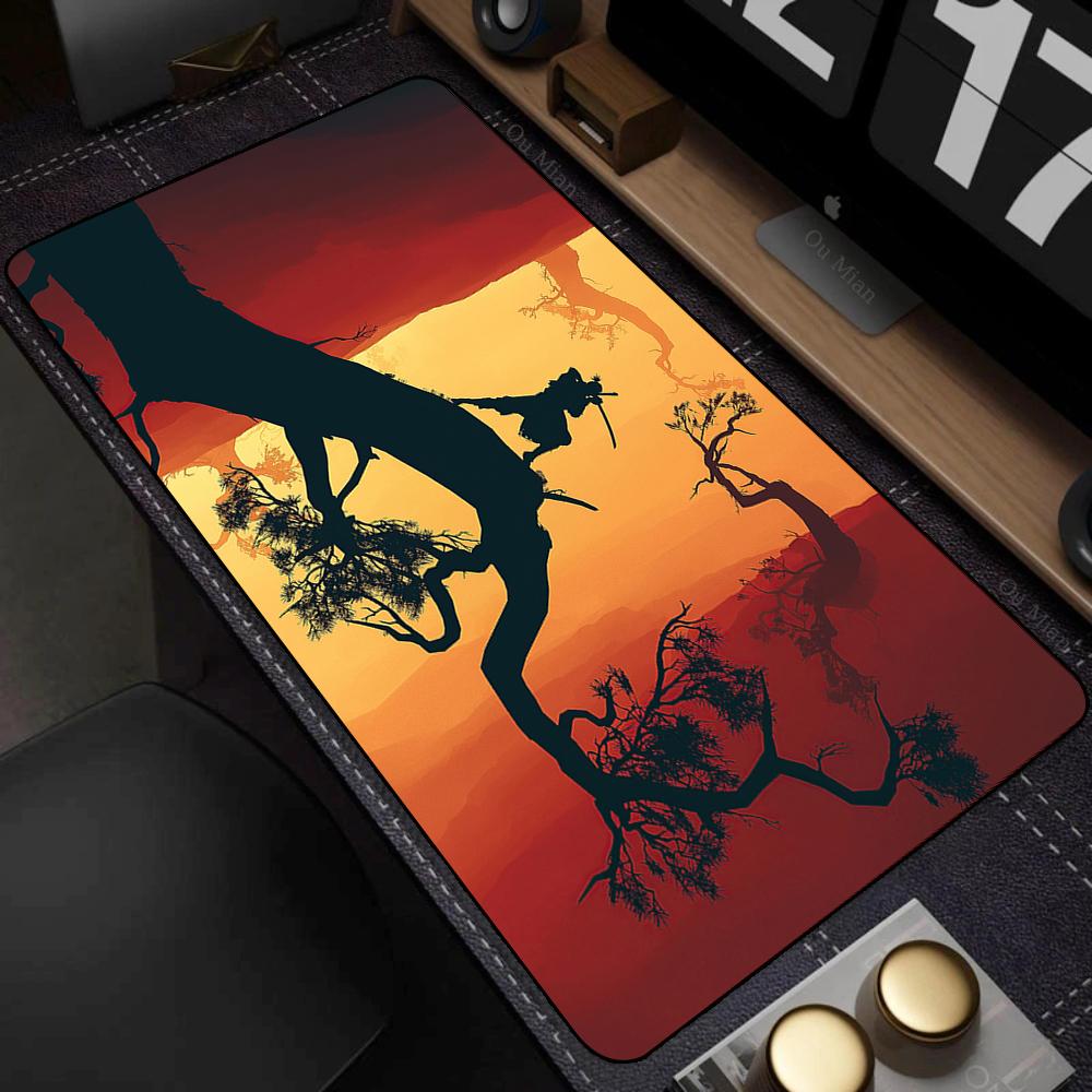 Extended Gaming Mouse Pad Thick Cloth Surface Rubber Mousepad Sekiro Stitched Edge XL Mouse Mat with Non-Slip Grip for Desktop