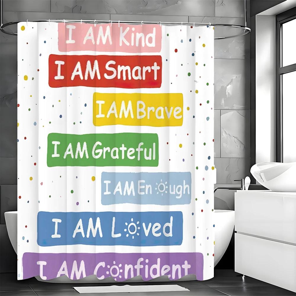 Inspirational Quotes Shower Curtain, Bathroom Decorative Shower Curtain, Waterproof Shower Curtain with Hooks