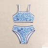 2025 Blue & White Porcelain Print Girls' Swimsuit - Holiday Beach Bikini Swimwear