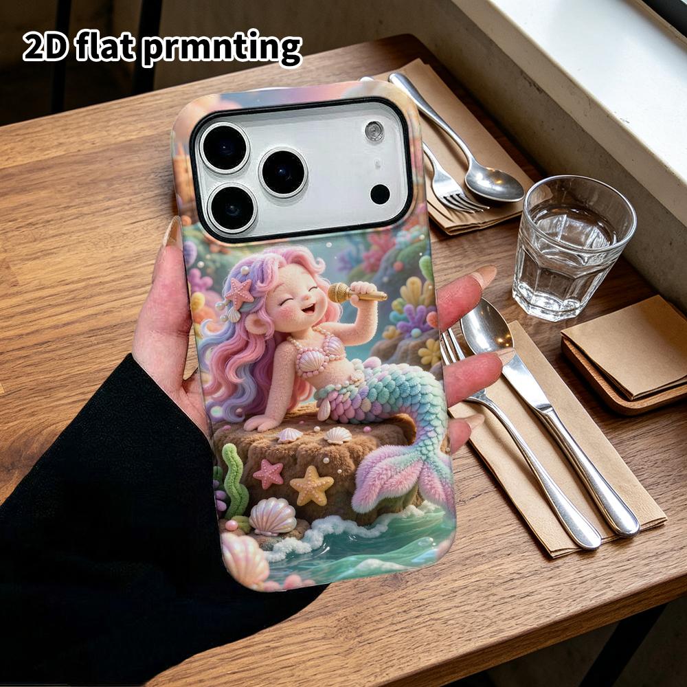 Phone case: 2D flat design suitable for iPhone 18 17 16 15 14 13 Pro protective case, singing mermaid, perfect Christmas and Halloween holiday gift