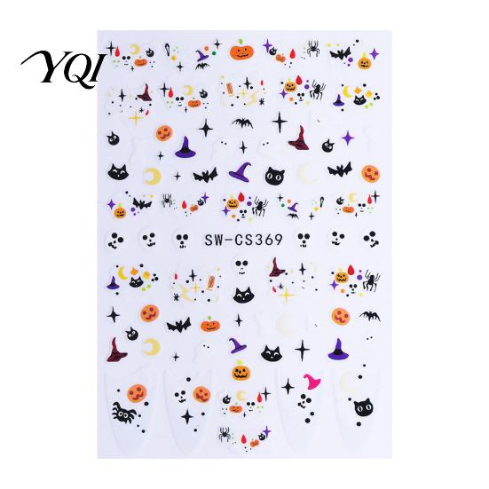 Easy Application Manicure Accessories Halloween Nail Art Stickers, Cartoon Pumpkin Ghost Bat Decals for Self Adhesive Decorations, Self-Adhesive