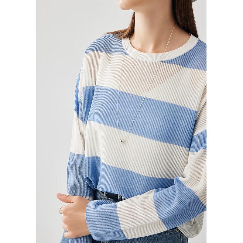 Zhaojun Women's Striped Mulberry Silk Blend Long-Sleeve Knit Top