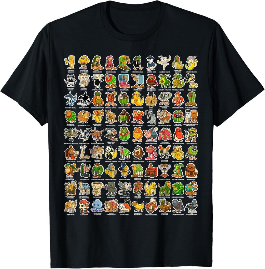 T-shirt Divertente Meme Gen Z Brainrot Italiano 90 Personaggi Brainrot Magliette Uomo Donna Top Maglietta Unisex Uomo Donna Magliette Top