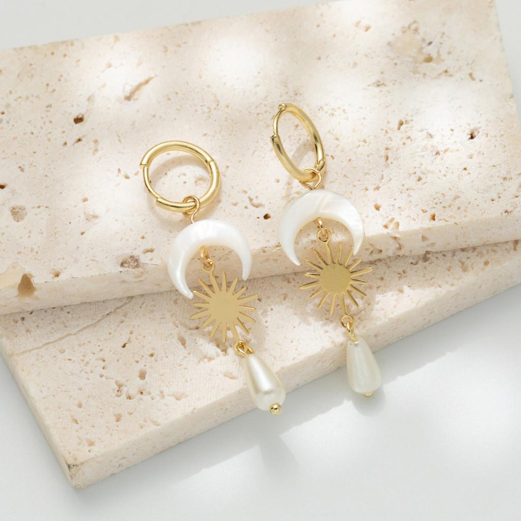 Plated Sophisticated Gold Moon Teardrop Earrings With Natural Shell