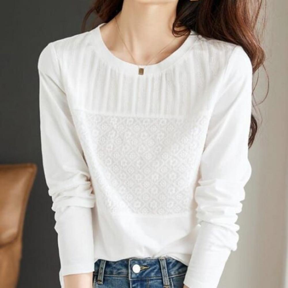 Navava Women Flower Embroidery Round Neck Long Sleeve T shirT nT3201