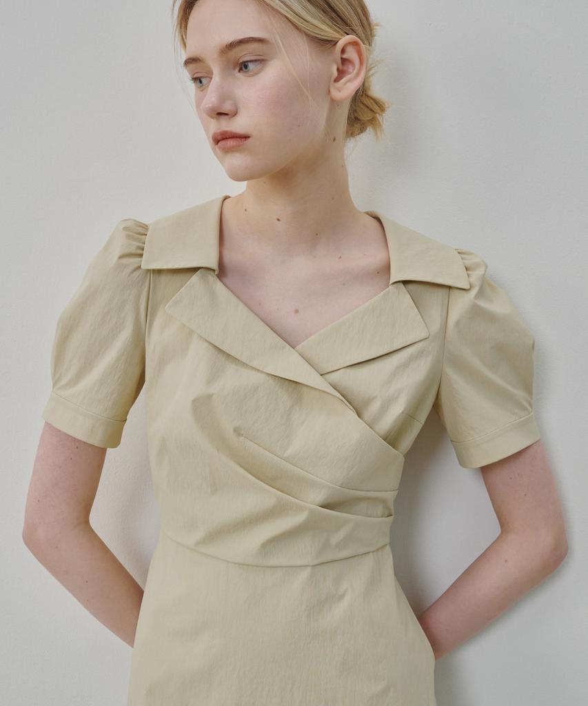 Ollibeudeollibeu Voluminous Sleeve Wrap Collar Dress Ow6Mo5560