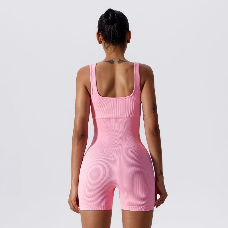 

[Kardashian Series] High Elastic Sleeveless Beauty Back Shaping One-Piece Yoga Jumpsuit with Chest Pad for Women Pink (with chest pad) L