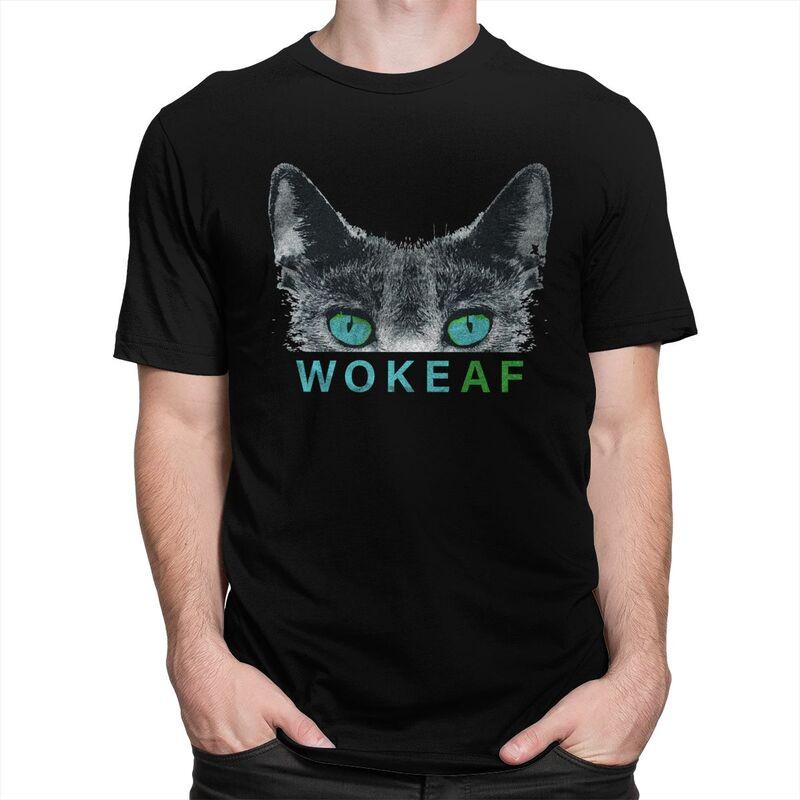 Woke AF Black Cat T Shirt Unisex Short Sleeve Tshirts Summer Streetwear Casual Graphic Tee Father Loose Oversized Clothing