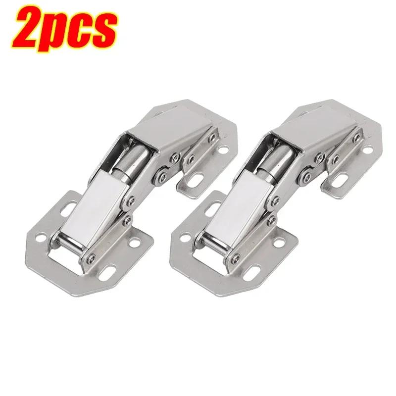 

12-2PCS Stainless Steel Cabinet Hinges 90 Degree No-Drilling Hole Cupboard Door Soft Close Hinges Furniture Hardware Accessories