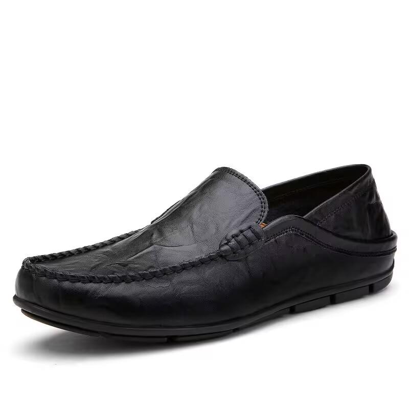 

New Ultra-light Leather Man Casual Shoes Handmade Soft-Soled Mens Loafers New Design Moccasins Breathable Slip on Driving Shoes 37 чёрный