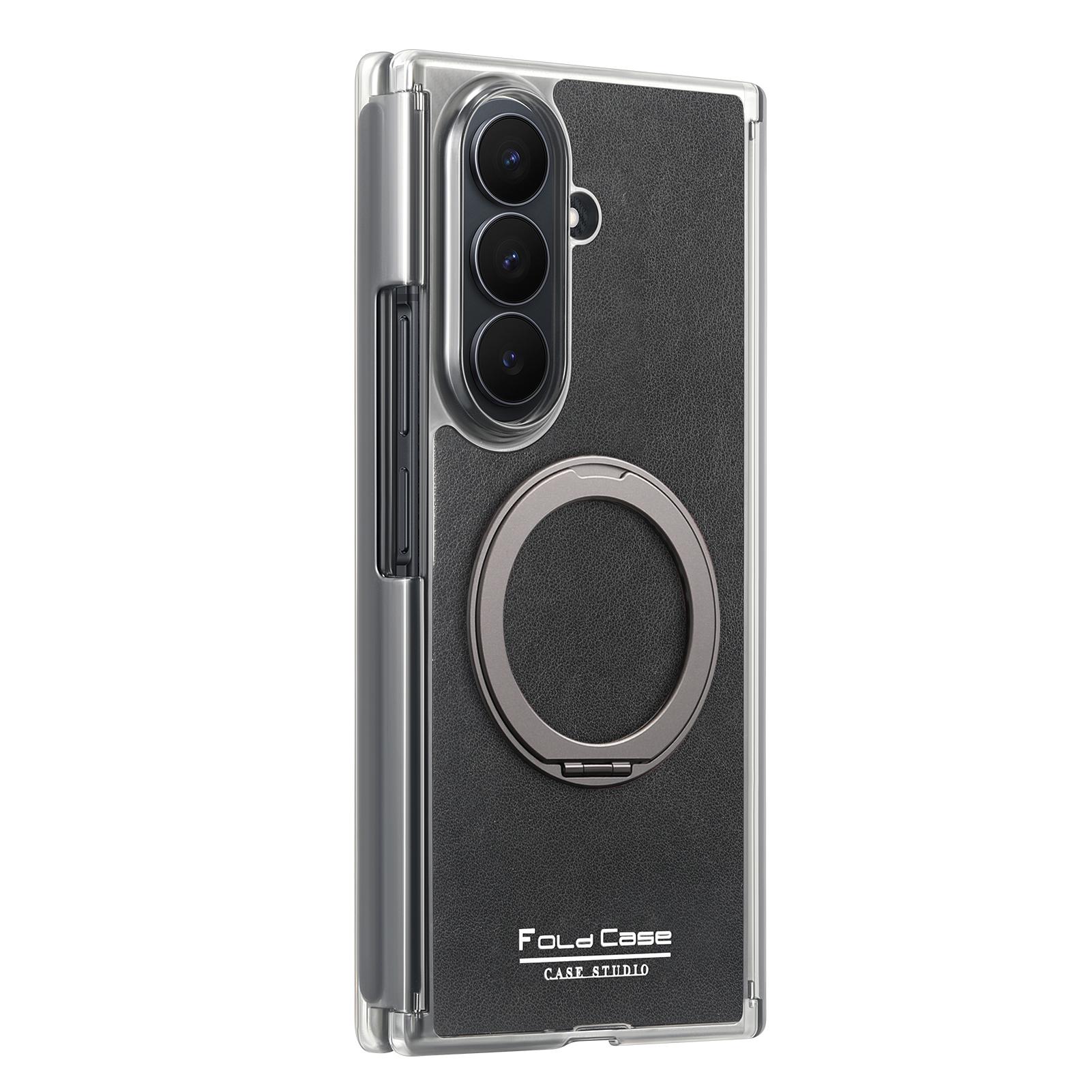 

360 Rotating Bracket Magnetic Phone Case for Samsung Galaxy Z Fold 7 6 5 Trifold Wireless Charging Dual-axis Shockproof Cover Galaxy Z Fold7 чёрный