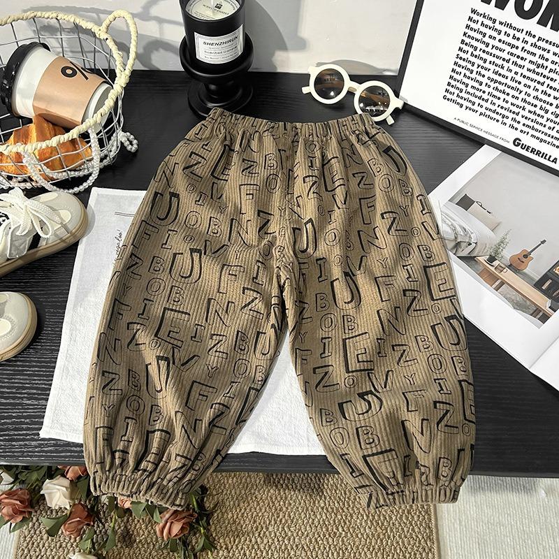Summer Kids Casual Pants Simple Boys Grid Sweat Pants Korean Loose Thin Children Striped Letter Trousers