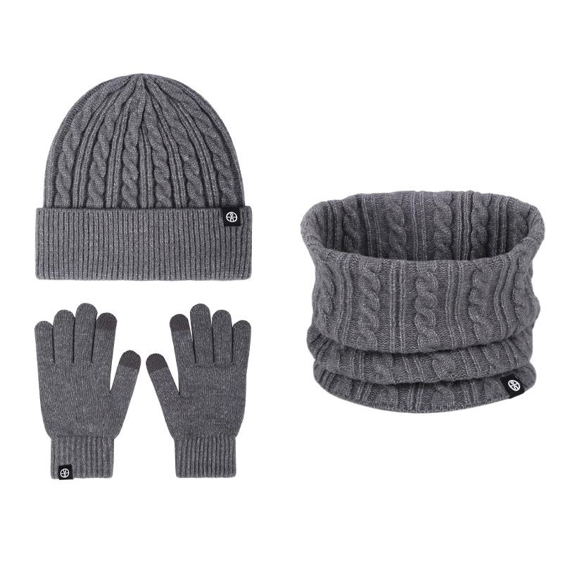 Self-heating German velvet scarf warm three-piece set winter warm cold ear protection knitted hat scarf gloves set