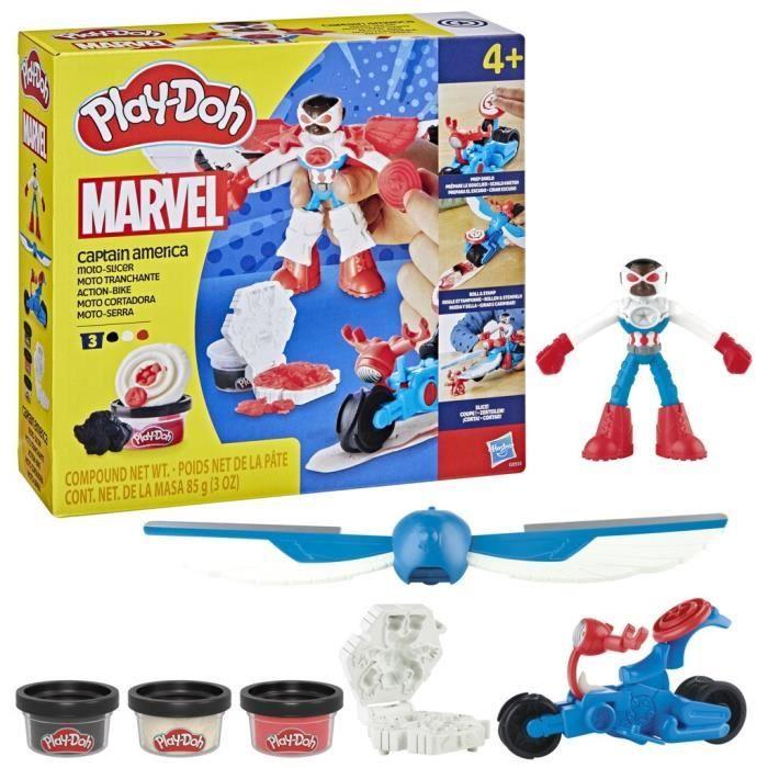 Play-Doh Capitán América, set Moto Cortante con figura flexible, 3 accesorios y masa para modelar, a partir de 4 años, Marvel
