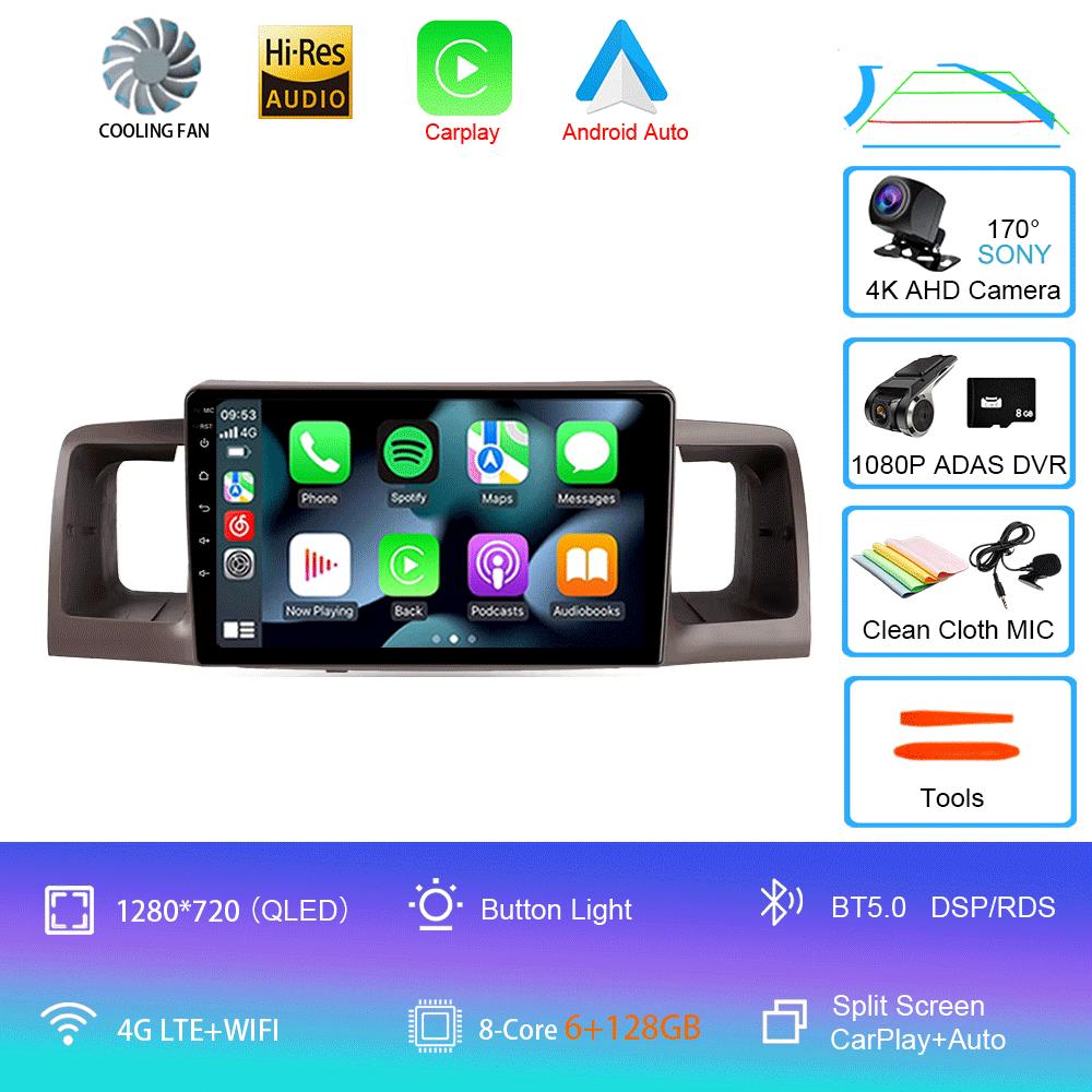 For Toyota Corolla E120 2000 - 2004 Car Radio Android 14 Carplay Multimedia Navigation Video DVD Autoradio Stereo 2din 4G+wifi