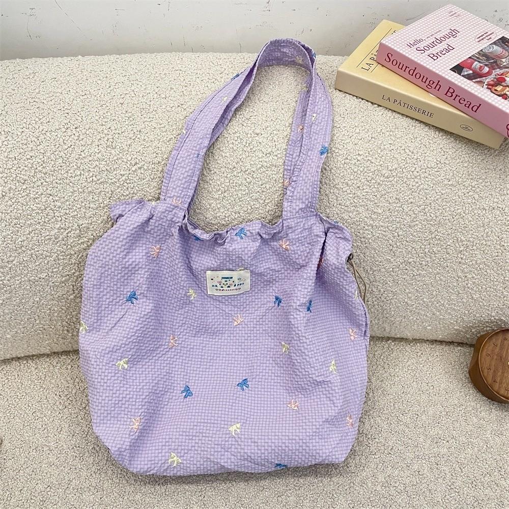 

Fashion Large Capacity Tote Bag Canvas Casual Pleated Bag Wrinkled Design Handbag Summer Use фиолетовый