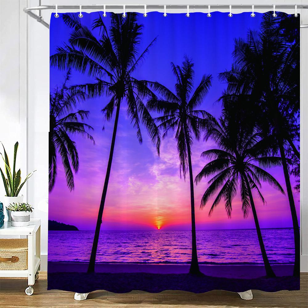 Sonnenlicht Ozean Strand Stoff Duschvorhang Badezimmer Vorhänge Sonnenuntergang Dämmerung Meer Große Größe 300x180cm Duschwand Mit 12 Haken