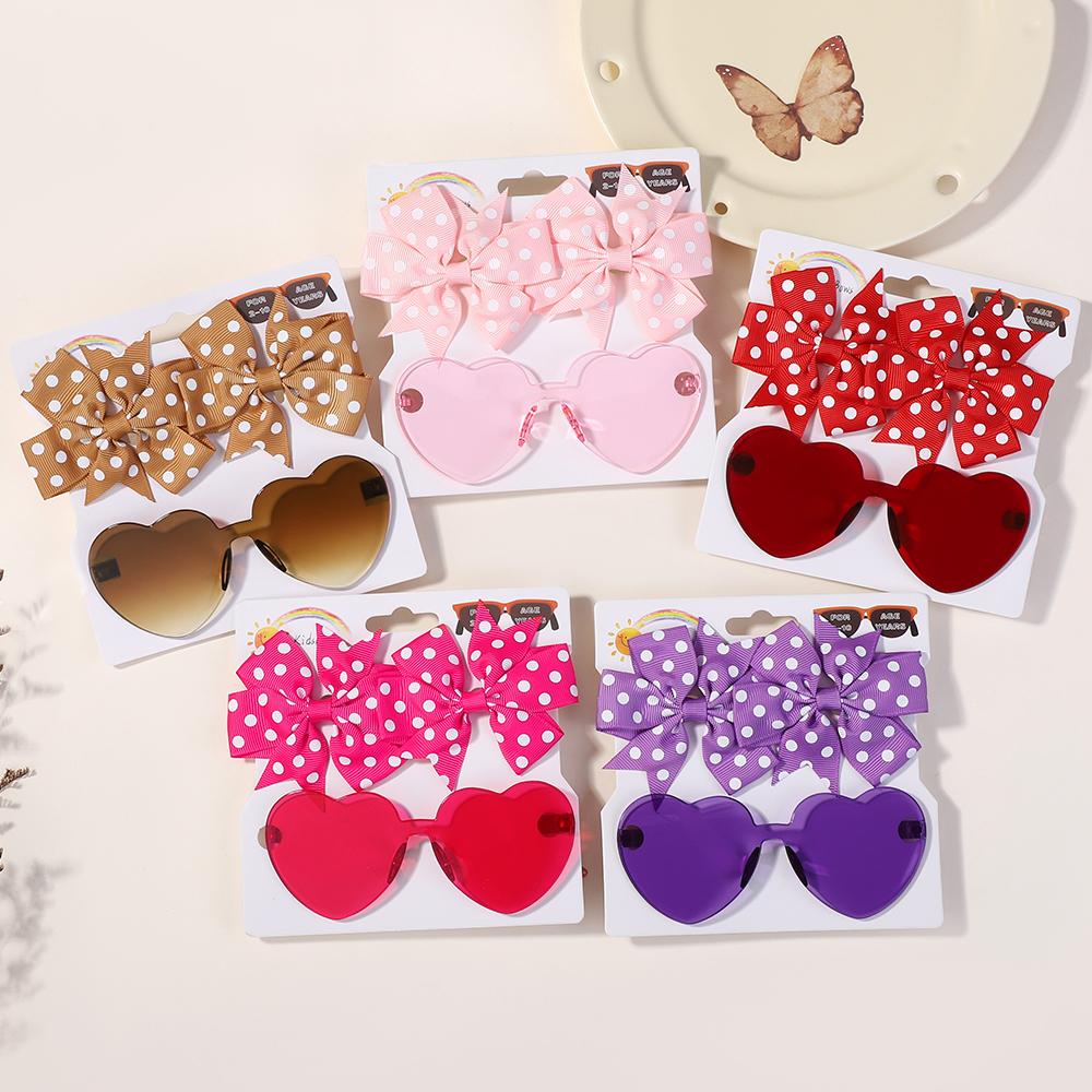 3Pcs/lot headwear sunglasses set lovely polka dot hair clips for girls hair bangs side clip casual travel peaches sunglasses