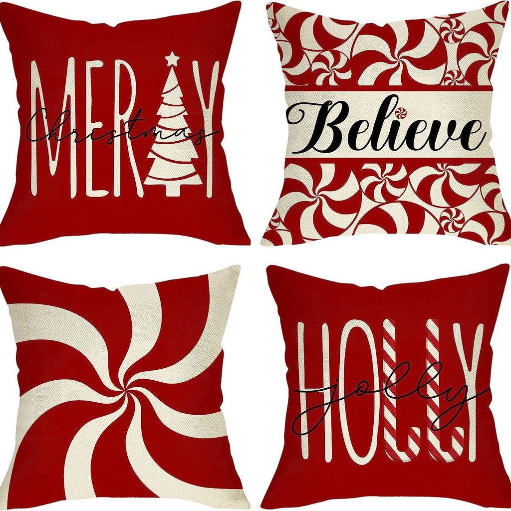 Christmas Pillowcase Nordic Striped Santa Letter Printed Cushion Cover Home Car Sofa Waist Pillowcase