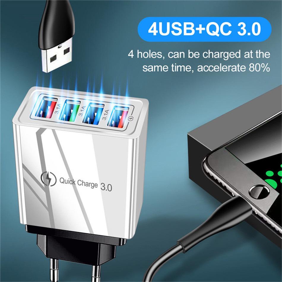 4-Port USB Power Adapter 5V 3A Multi-Port Charger for Mobile Phones