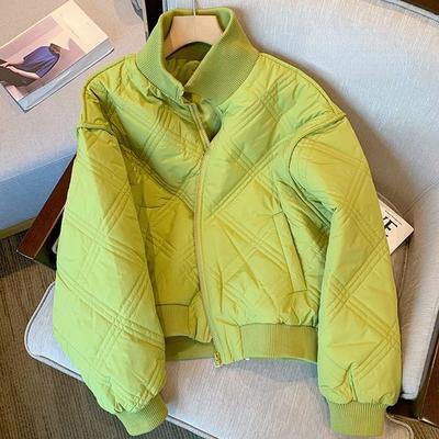 Casual Diamond Quilted Baseball Jacket Female Winter Short Cotton-Padded Coat Loose Thickened Fleece Warm Outerwear