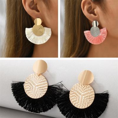 1Pair  Bohemian Style Fan-Shaped Tassel Dangle Earrings For Women Girls Statement Drop Earrings Jewelry Accessories