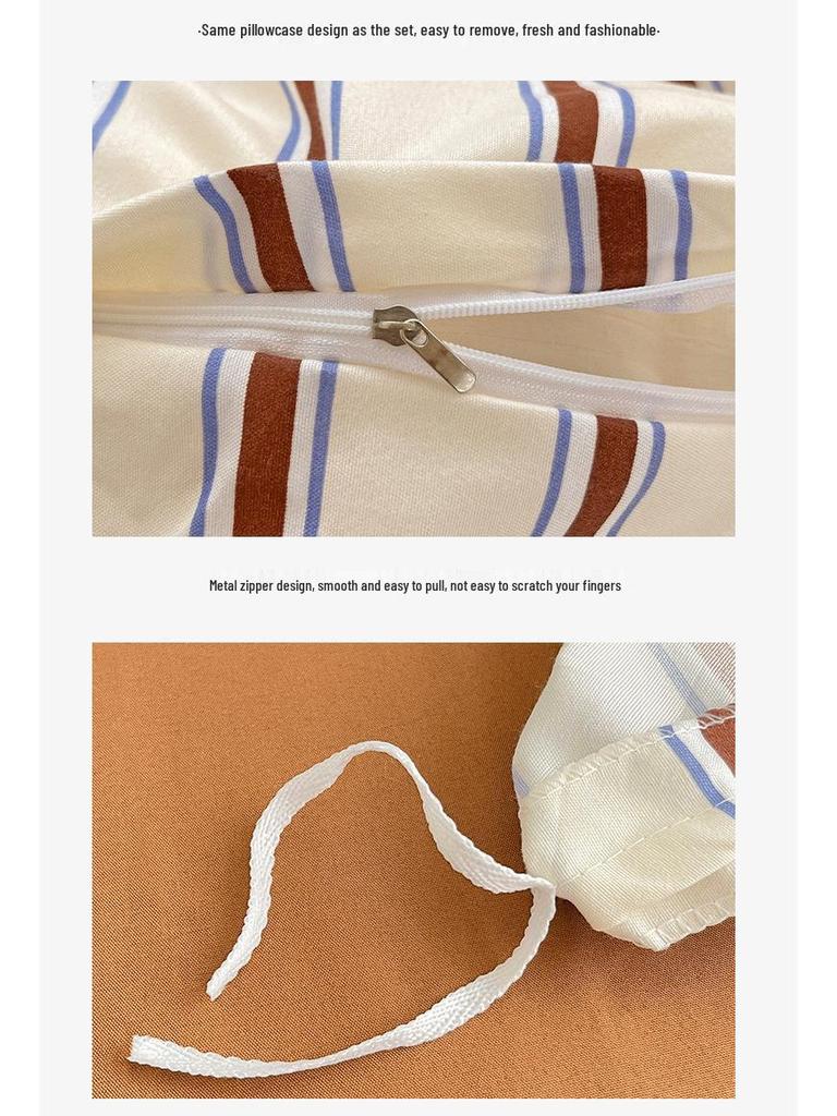 Korean Minimalist Striped Cotton Bedding Set: Duvet & Fitted Sheets for 1.8 Bed