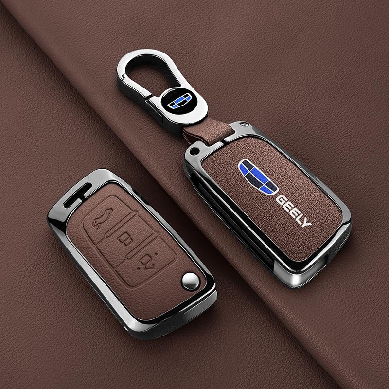 Zinc Alloy Leather Car Key Case Geely Gx3 Ec7 Ec8 Gc6 Ec715 Ec718 Emgrand7 Eu7 Ec7-Rv Ec718-Rv Key Fob Car Key Case