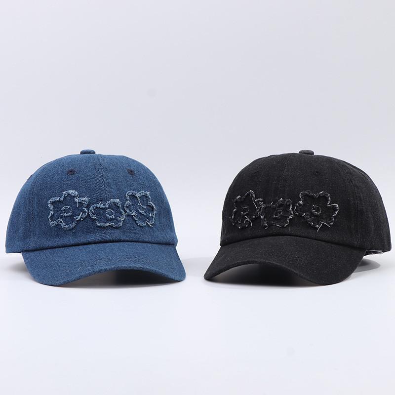 Cotton Denim Baseball Cap With Floral Embroidery For Summer Outdoor Casual Wear