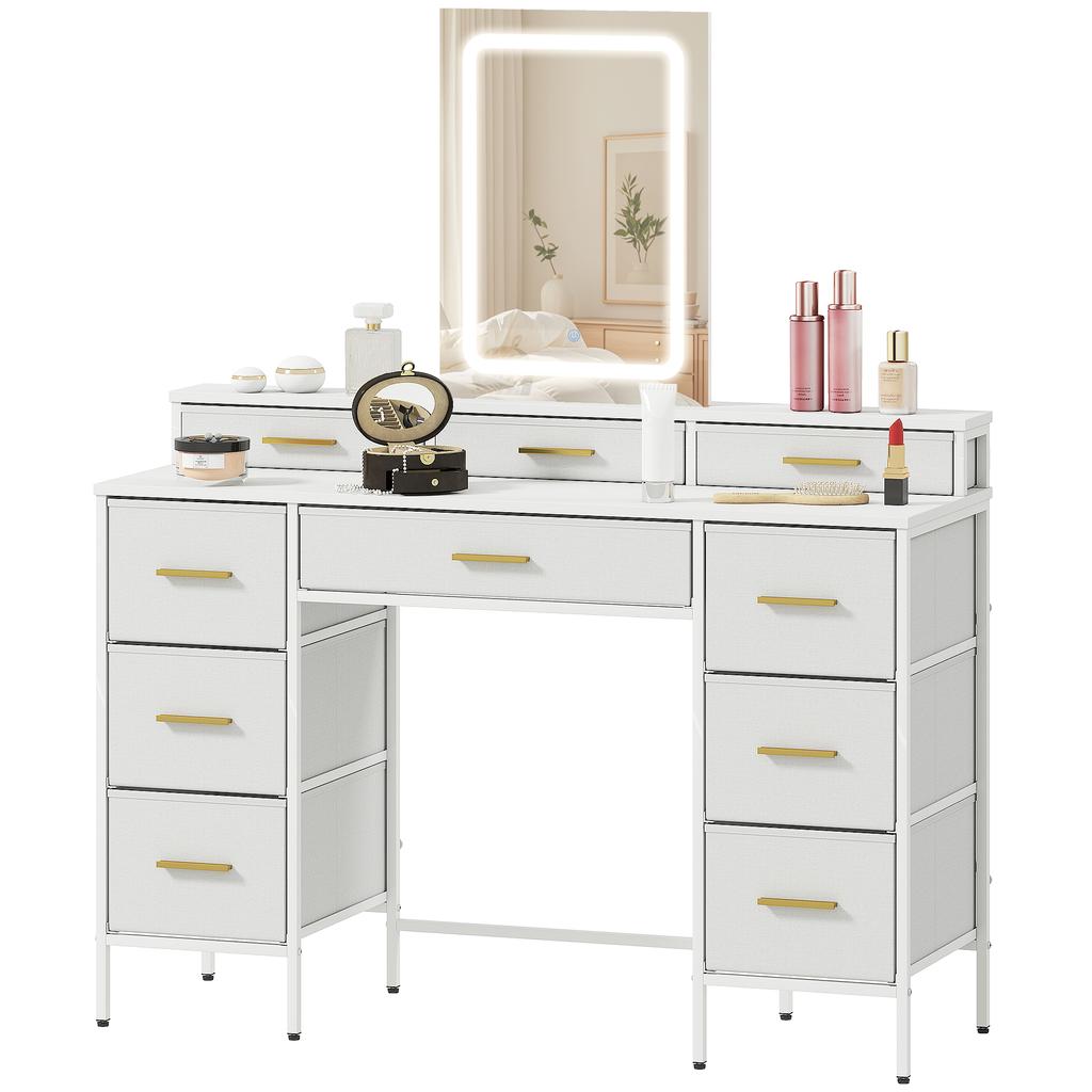 Multi Storage Elegant Dressing Table With Led Mirror White
