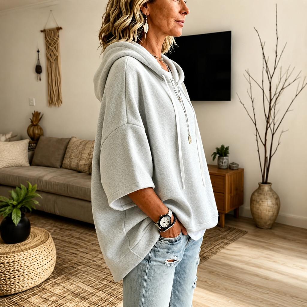 Women's Hooded Sleeve T-Shirt with Drawstring and Three-Quarter Sleeves