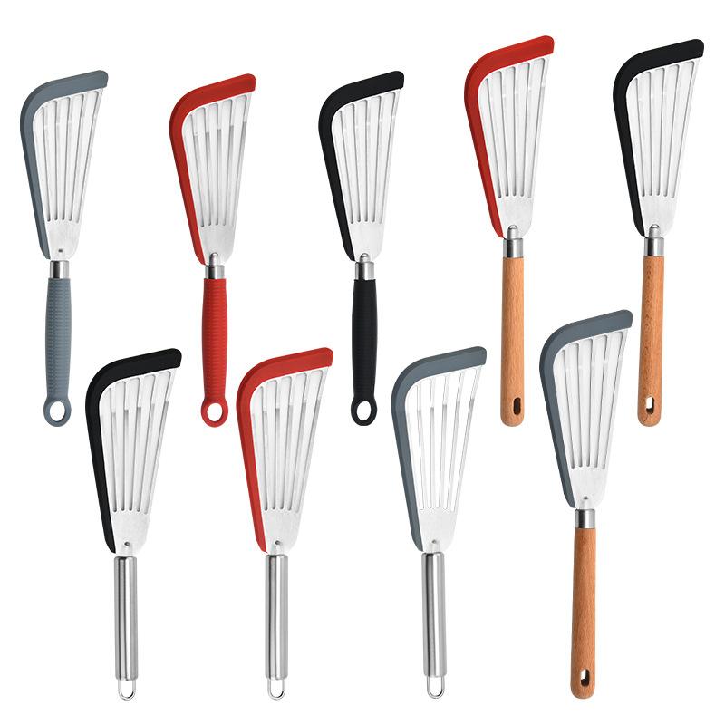 Wiederverwendbarer attraktiver Pfannenwender für Tofu, Fischsteak, Schlitzwender, leichter Fischspatel mit Holzgriff für Esszimmer-Küchenutensilien