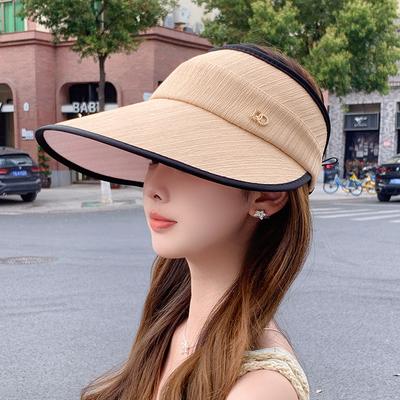 Chapeau d'été pour femme Chapeau de protection solaire à large bord Chapeau à sommet vide Housse faciale avec alphabet Chapeau de soleil Polyvalent pour l'extérieur Chapeau de soleil