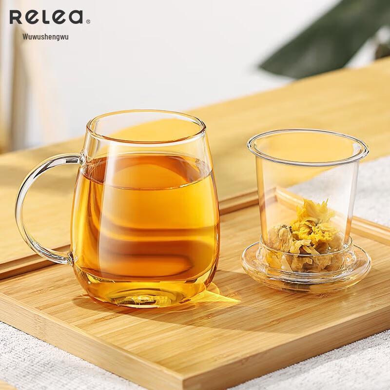 RELEA Double-Layer Glass Tea Infuser Cup with Handle