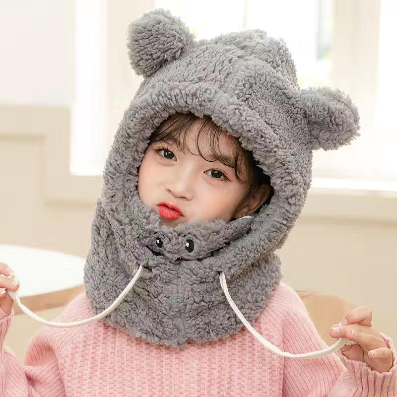 

Детская шапка-мишка с защитой ушей, теплый шарф и маска - Зимний плюшевый головной убор для мальчиков, девочек и для родителей и детей M (3-9 years)