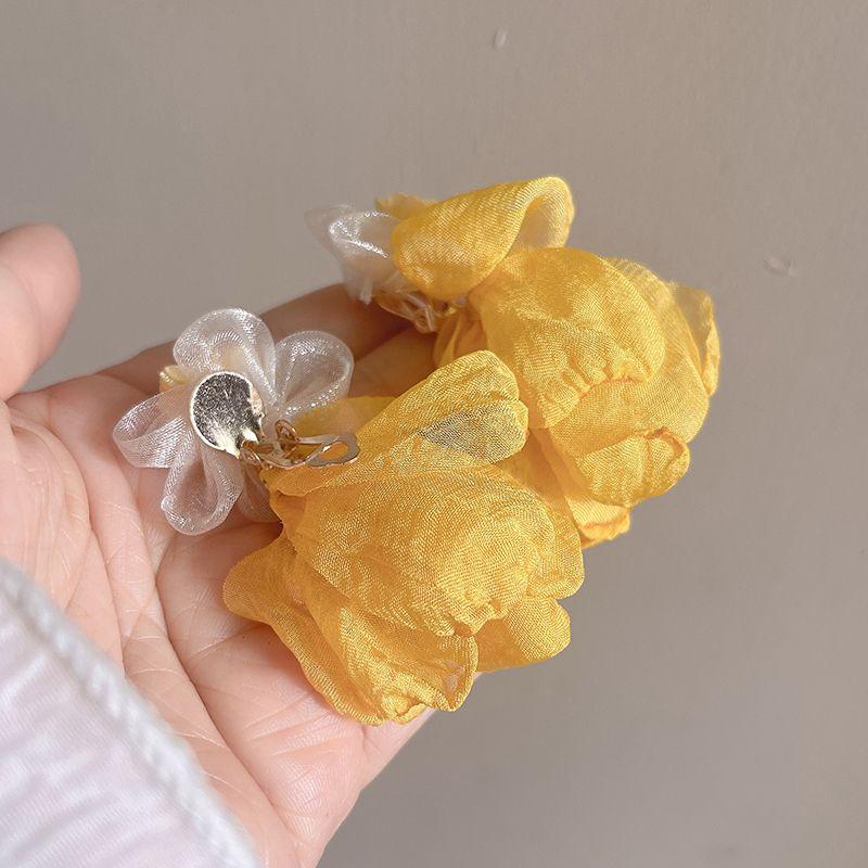 

Bright Yellow Gauze Flower Romantic Fairy Fresh Spring Summer Tide Stud Earrings Girlish Style Eardrops Fashion Ornament Pair of Yellow Duckbill Ear Clips