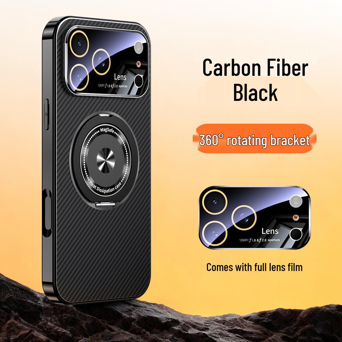 

Carbon Fiber 360° Rotating Stand Case for iPhone 17 Pro Max, Apple 16/15 Magnetic Shockproof Cover iPhone 14