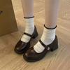 5cm heightened thick heel shorty Le Versatile British JK small leather shoes women's 2025 new retro black Mary Jane