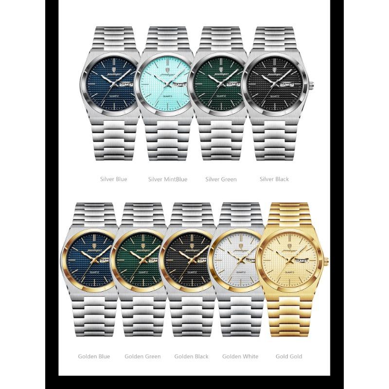 POEDAGAR Luxury Business Men's Quartz Watches Date Week Man Stainless Steel Watch Waterproof Luminous Fashion Wristwatch+Box