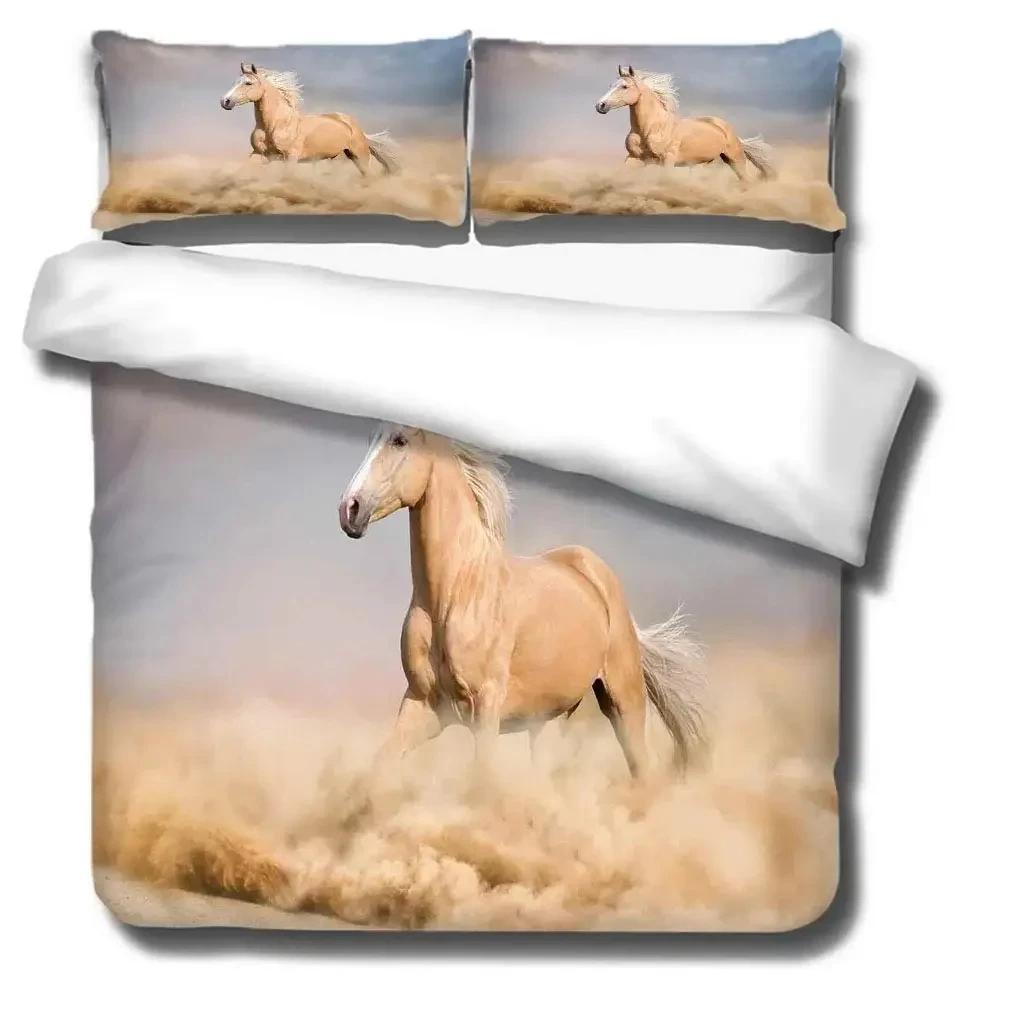 Horse Duvet Cover Animal Bedding Set for Boys Teens Western Cowboy Sunset Scenery Double Queen King Size Polyester Qulit Cover
