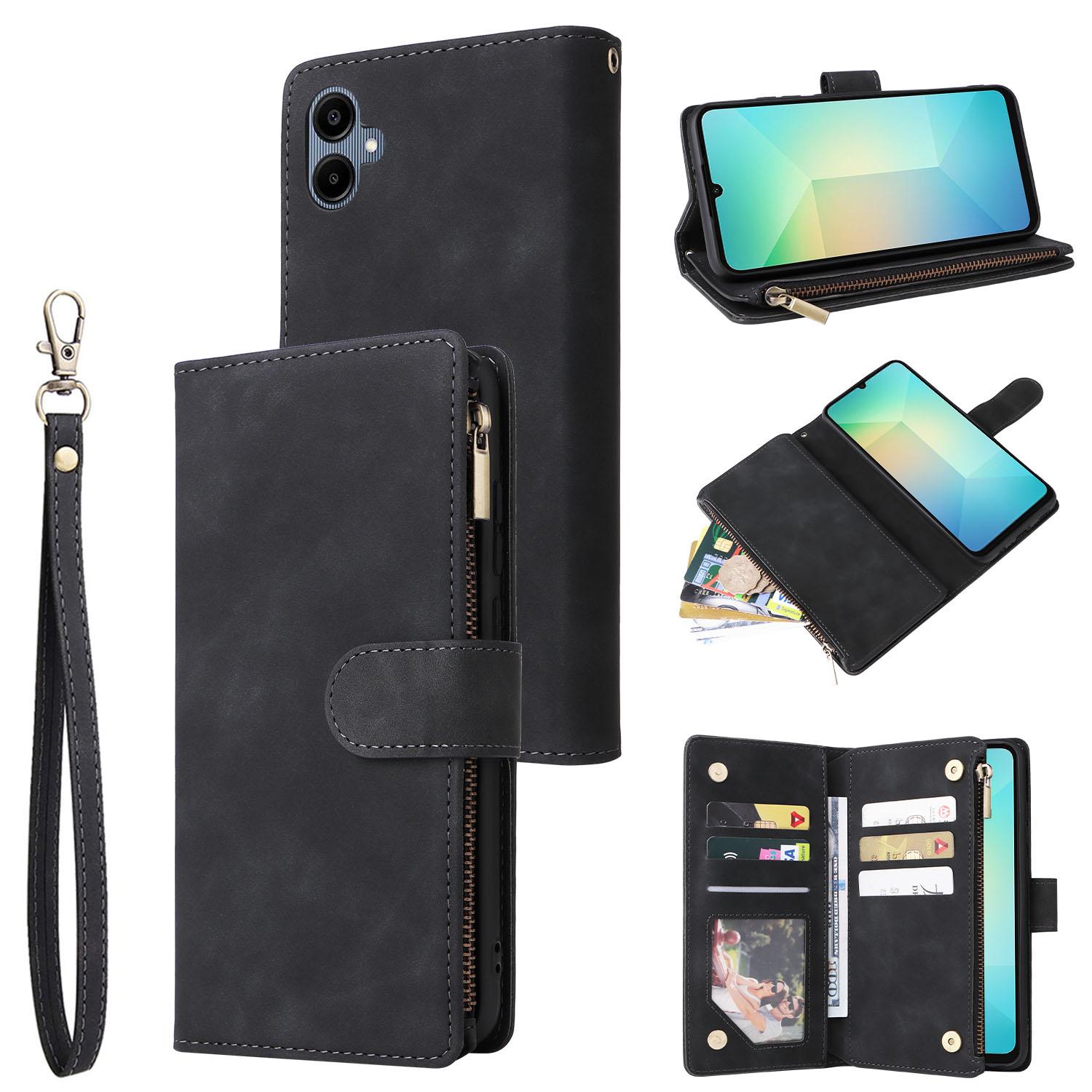 

For Samsung Galaxy A06 4G Case Zipper Wallet Multiple Card Slots Leather Phone Cover Black