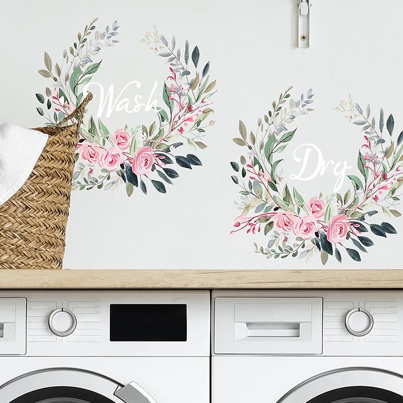 Flower Sticker For Washing Machine Self Adhesive Dry Wash Decals Laundry Room Washroom Shower Home Decor Wall Stickers