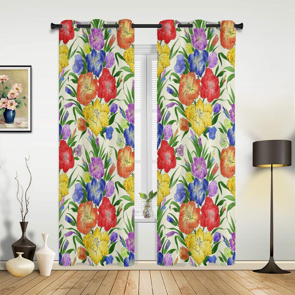 Botanical Iris Flower Windows Curtains Living Room Bedroom Window Treatments Household Kitchen Curtains