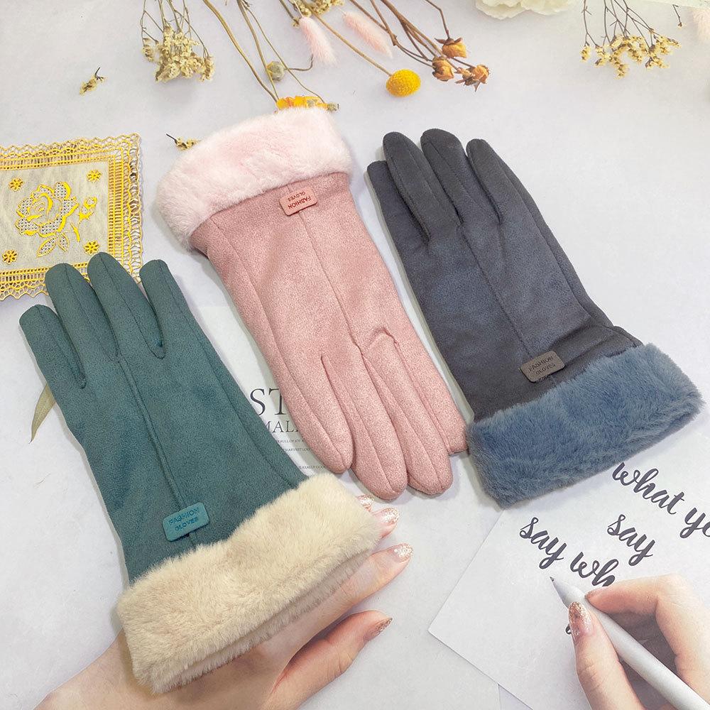 New gloves women's autumn and winter touch screen fleece warm suede gloves cycling winter thickened cold gloves