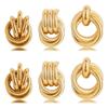 Vintage Twist Round Earrings Set for Women 2025 Boho Metal Gold Color Dangle Earrings Geometric Fashion Zircon Trendy