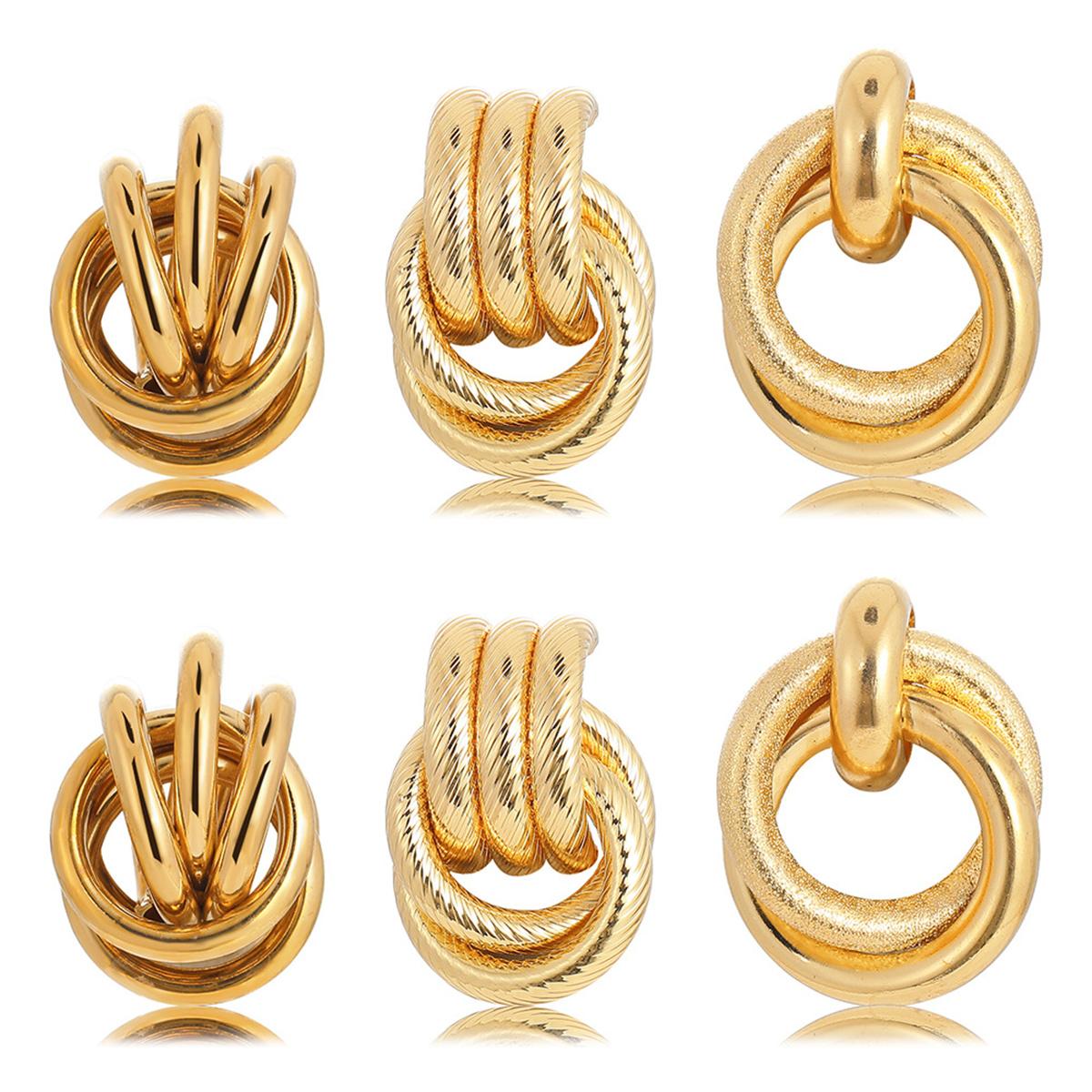 

Винтажный набор круглых серег-твистов для женщин 2025 Бохо Металлические Золотого цвета Висячие серьги Геометрические Модные Циркон Трендовые золотой