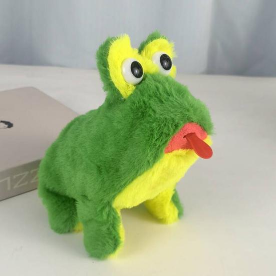 Electric Plush Frog Toy with Sound Movable Tongue Interactive Walking Animal Plushie Musical Stuffed Doll Kids Boys Girls Birthday Gift