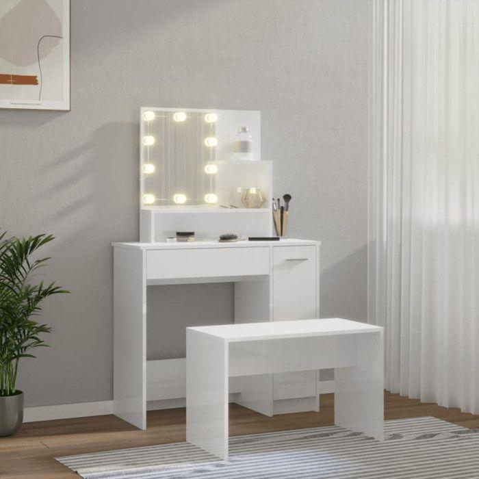 VidaXL Ensemble de Coiffeuse avec LED Table Cosmétique Coiffeuse de Maquillage Table à Bijoux Chambre à Coucher Blanc 3114119