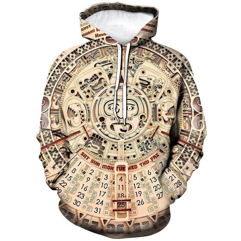 Bluzy z kapturem Mexico Aztec drukowane w 3D dla mężczyzn Starożytne totemy Meksykańskie graficzne bluzy z kapturem Codzienne luźne bluzy z kapturem z długim rękawem