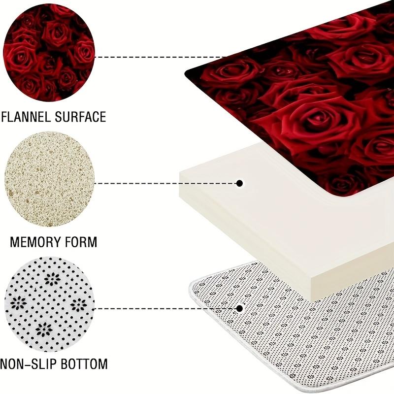 4Pcs Bathroom Shower Curtain Set  Red Rose Bathroom Curtain With 12 Hooks Non Slip Rugs Toilet Cover Mat Bathroom Partition
